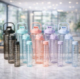 Plastic Set Of 3 Water Bottle 2000ML, 900ML, 300ML With Motivational Time Marker, Leakproof Durable Sipper Water Bottle For Office, School, Gym