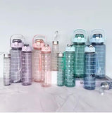 Plastic Set Of 3 Water Bottle 2000ML, 900ML, 300ML With Motivational Time Marker, Leakproof Durable Sipper Water Bottle For Office, School, Gym