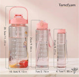 Plastic Set Of 3 Water Bottle 2000ML, 900ML, 300ML With Motivational Time Marker, Leakproof Durable Sipper Water Bottle For Office, School, Gym