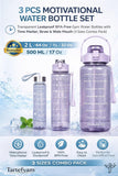 Plastic Set Of 3 Water Bottle 2000ML, 900ML, 300ML With Motivational Time Marker, Leakproof Durable Sipper Water Bottle For Office, School, Gym