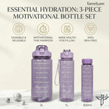 Plastic Set Of 3 Water Bottle 2000ML, 900ML, 300ML With Motivational Time Marker, Leakproof Durable Sipper Water Bottle For Office, School, Gym